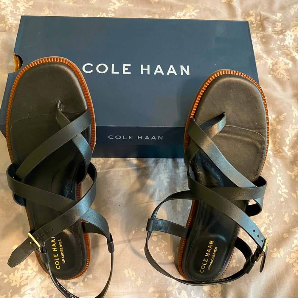 From SAKS all leather don’t miss these babies COLE HAAN Black sandals Never worn